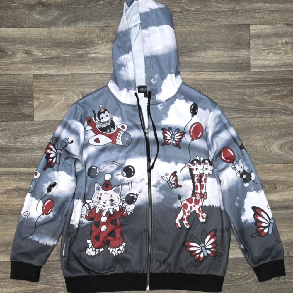 Dolls Kill Blue and Black Animal Print Puffer Jacket